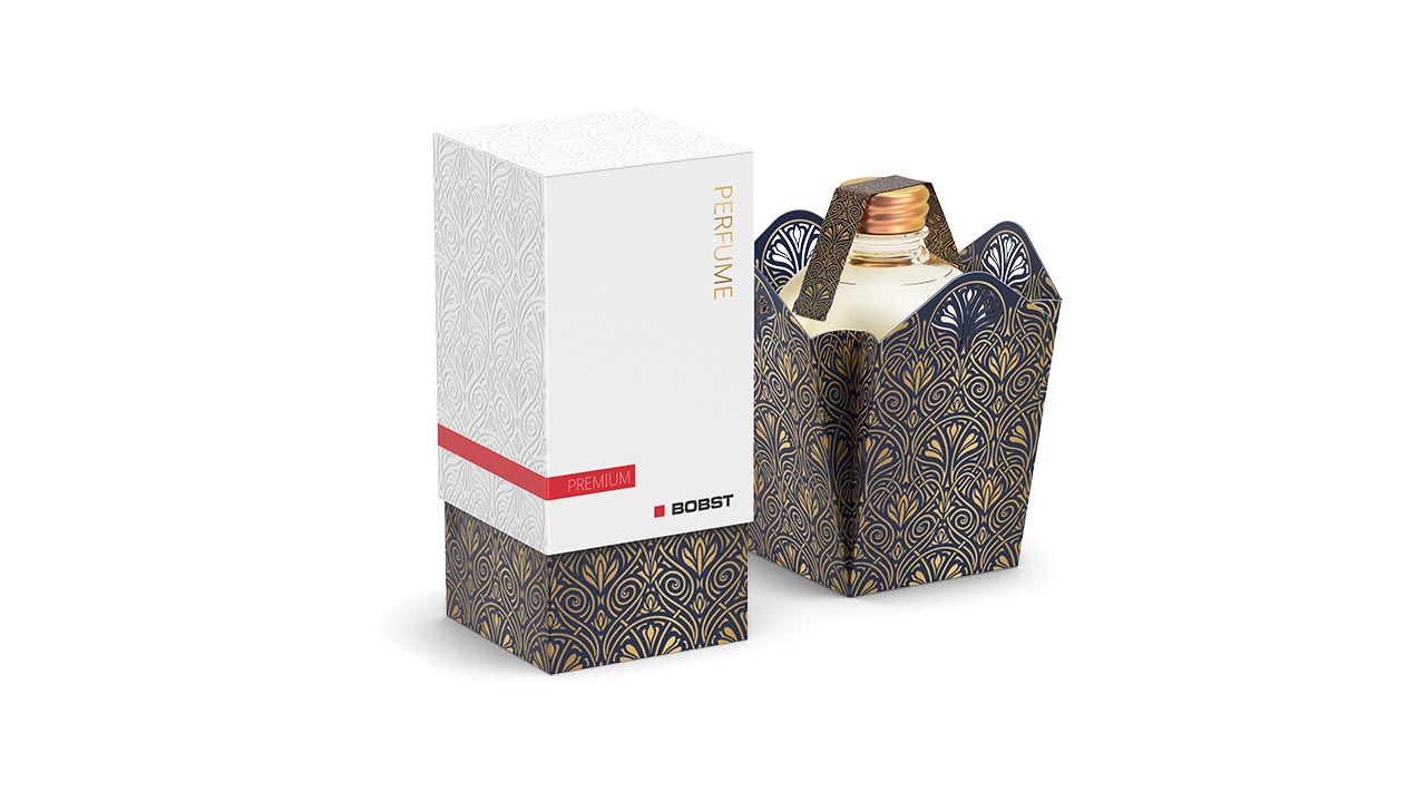Personal Care, Cosmetics and fragrances, Perfume Carton, Showing Content. Demo Packaging Gallery